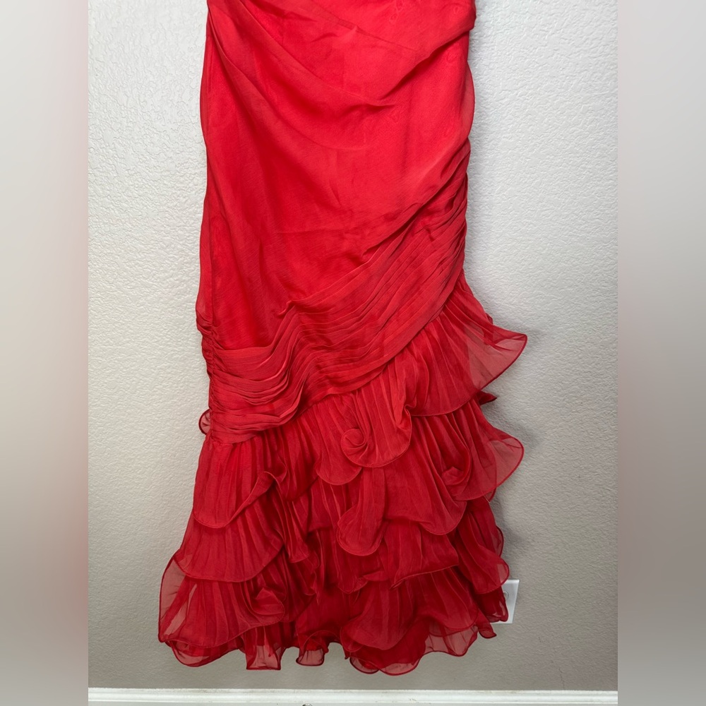 One-Shoulder Coral Ruffle Gown - Picture 8 of 14